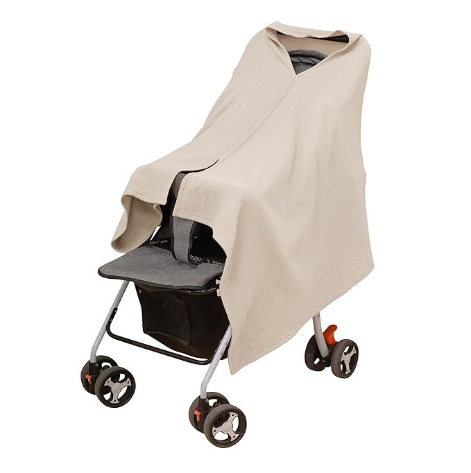 2-Pack Nursing Covers for Breastfeeding, 100% Organic Cotton Muslin Breastfeeding Cover, Multi-Use Nursing Scarf, Car Seat Canopy, Stroller Cover, Soft Breathable Baby Blanket Khaki Brown-BubblyBeeBaby