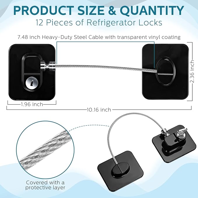 12 Pack Refrigerator Lock with 12 Keys Fridge Locks Combination Adhesive Child Safety Cabinet Freezer Door Lock Adult File Drawer Kitchen Appliance Furniture Closet(Black)-BubblyBeeBaby
