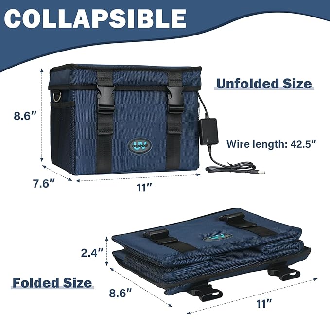 UVC Sanitizer Ozone Box with Timer, Foldable Large Cleaner UV Bag w/strap and USB Port, Portable UVC Light Tote 185nm wavelength for Mask, Cell Phone, Key, Towel 12L/3.17 gal-BubblyBeeBaby