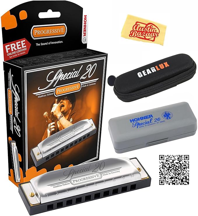 Hohner Special 20 Harmonica - Key of B Bundle with Case, Pouch, Online Manual, and Austin Bazaar Polishing Cloth-BubblyBeeBaby