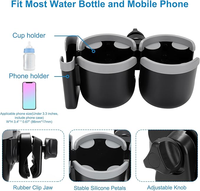 Accmor Stroller Cup Holder with Phone Holder, Bike Cup Holder, Universal Cup Holder for Uppababy Nuna Doona Strollers, 2-in-1 Cup Phone Holder for Stroller, Bike, Wheelchair, Walker, Scooter-BubblyBeeBaby