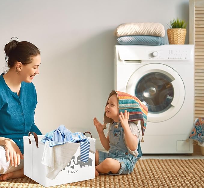 HIYAGON Baby Basket - Cute Elephant Toy Storage Bin Organizer Box Gift Basket for Boys and Girls (Love Elephants)-BubblyBeeBaby