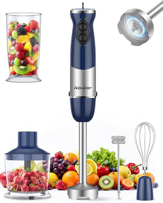 Immersion Blender Handheld 1000W 5 in 1 Corded Stick Hand Blender Kitchen with 12 Speed, BPA-Free, Mixing Beaker, Chopper, Whisk, Milk Frother, Perfect Emulsifier for Soup, Baby Food, Sauce, Puree-BubblyBeeBaby