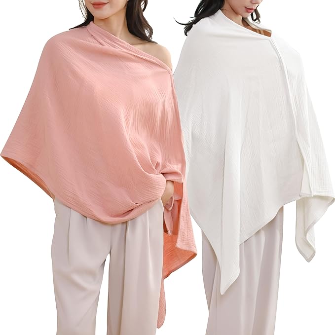 2-Pack Nursing Covers for Breastfeeding, 100% Organic Cotton Muslin Breastfeeding Cover, Multi-Use Nursing Scarf, Car Seat Canopy, Stroller Cover, Soft Breathable Baby Blanket Pink-BubblyBeeBaby
