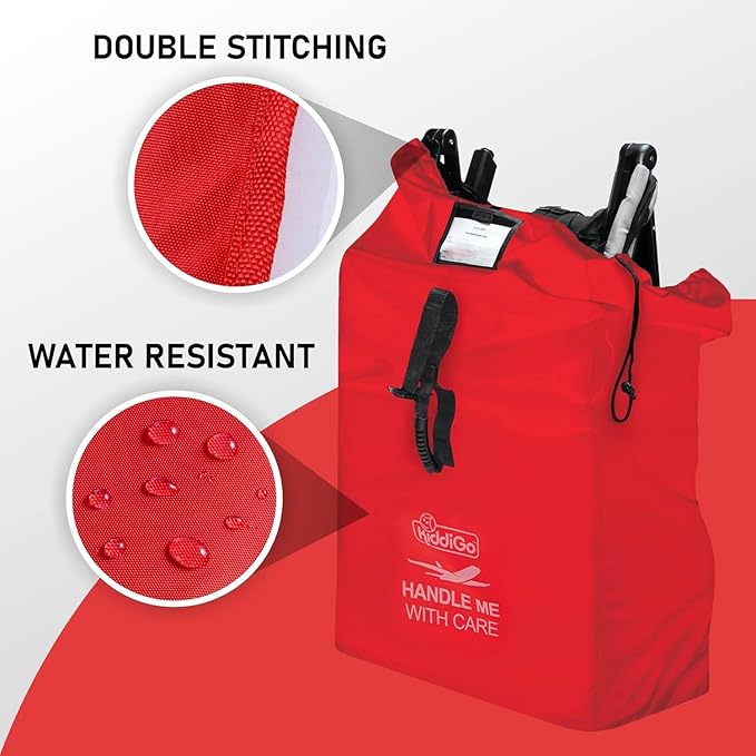 Travel Stroller Bag for Airplane, Red, 47" H x 24" W x 15" D, Fits Most Large, Single, Double, Jogging Strollers,Waterproof, Heavy-Duty Protection, Easy-to-Carry Design-BubblyBeeBaby
