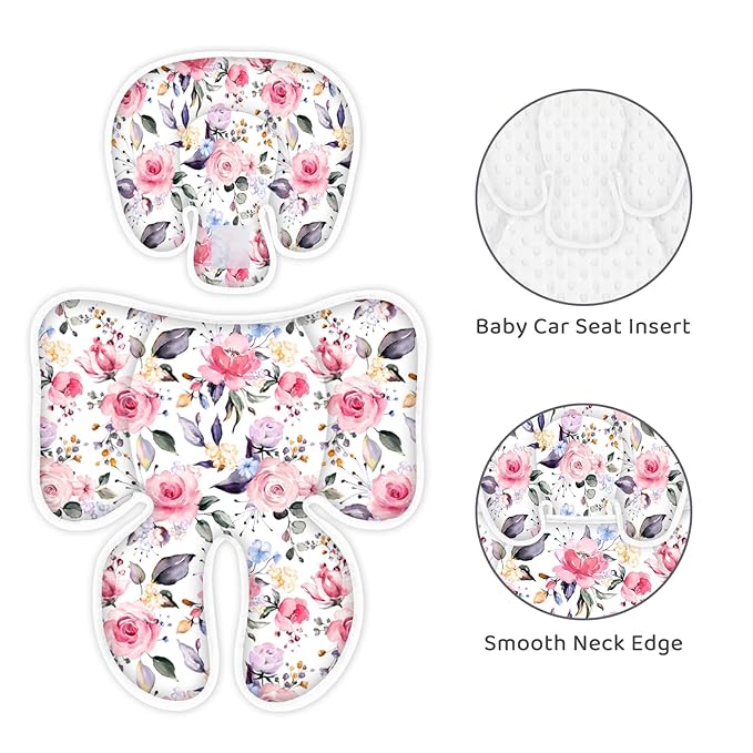 Infant Car Seat Insert, 2-in-1 Reversible Baby Carseat Head Support for Newborn, Soft Carseat Insert Cushion for Baby Girls, Adjustable Baby Headrest for Strollers-BubblyBeeBaby