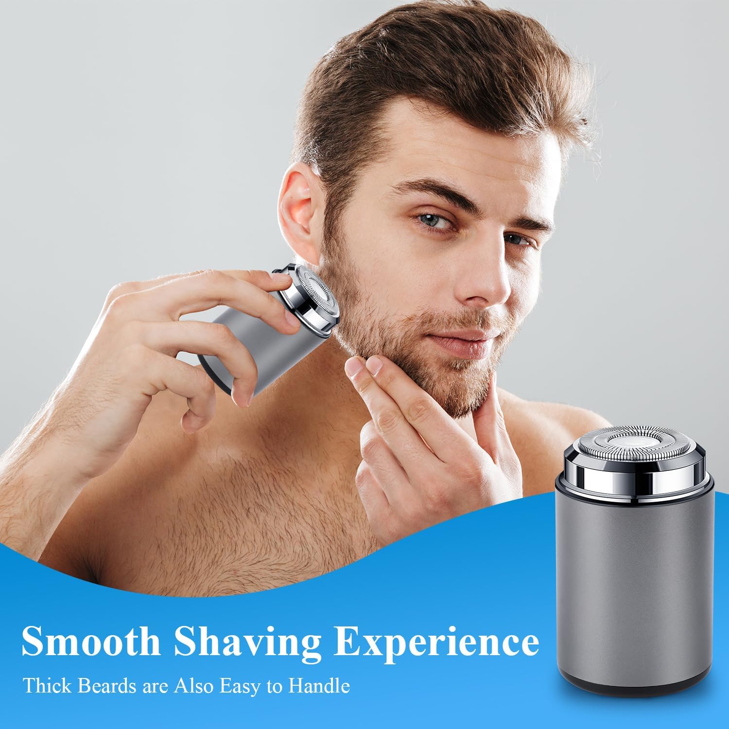 Mini Electric Shaver, Portable Mini Electric Shaver, Pocket Size MiniElectricShaver for Men, USB Rechargeable Waterproof ShaverElectric Beard Trimmer for Home, Car, Office, Business Trip (Gray)
