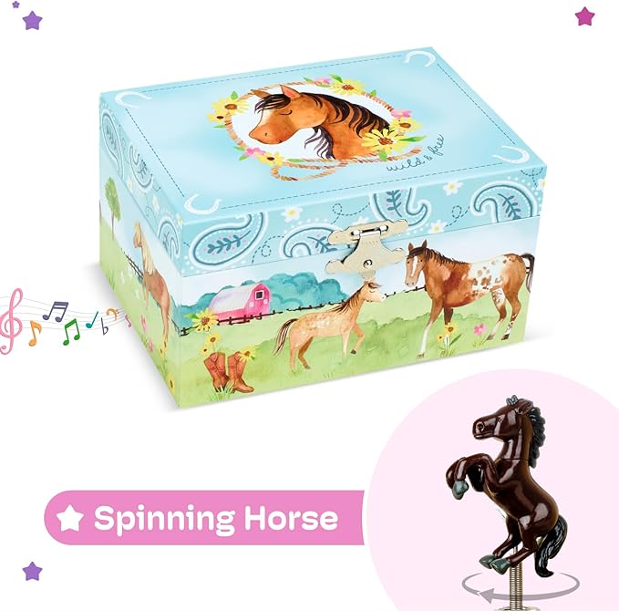 Jewelry Box for Girls by Jewelkeeper - Barn Design Musical Jewelry Box with Spinning Horse Doll - Pony Stuff for Girls, Horse Gift for Kids, Equestrian Keepsake for Ages 2 Up - Home on The Range Tune-BubblyBeeBaby
