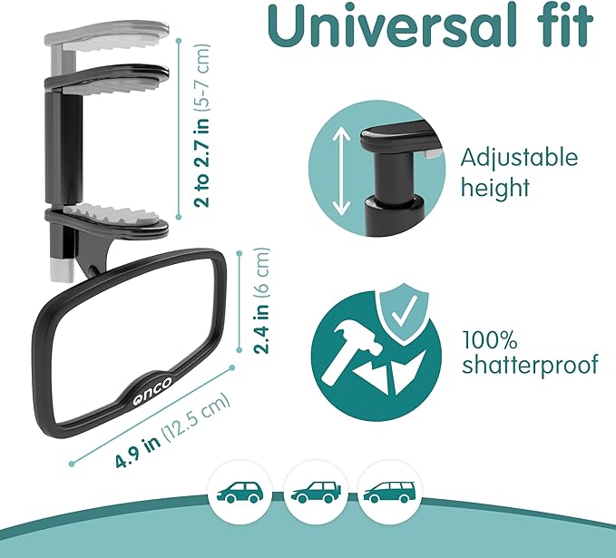 Onco Forward Facing Baby Car Mirror - Clip On Car Mirror for Baby, 100% Shatterproof & Shakeproof, Newborn Essentials-BubblyBeeBaby