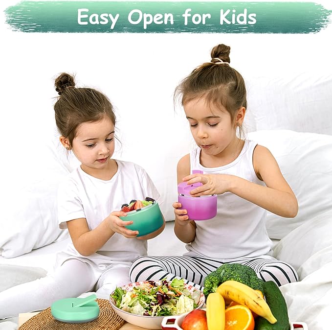 12oz Insulated Vacuum Food Jar with Buckle Lid Wide Mouth Soup Thermo for Hot Food Kids Leakproof Stainless Steel Lunch Container (Gradient Green, 12OZ)-BubblyBeeBaby