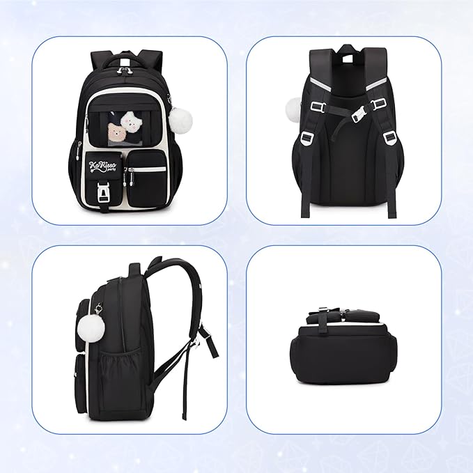 Kids Backpack for Girls - School Bags for Middle School Students - Book Bag for Elementary Primary - Kawaii Ita Backpack - Black and Beige-BubblyBeeBaby