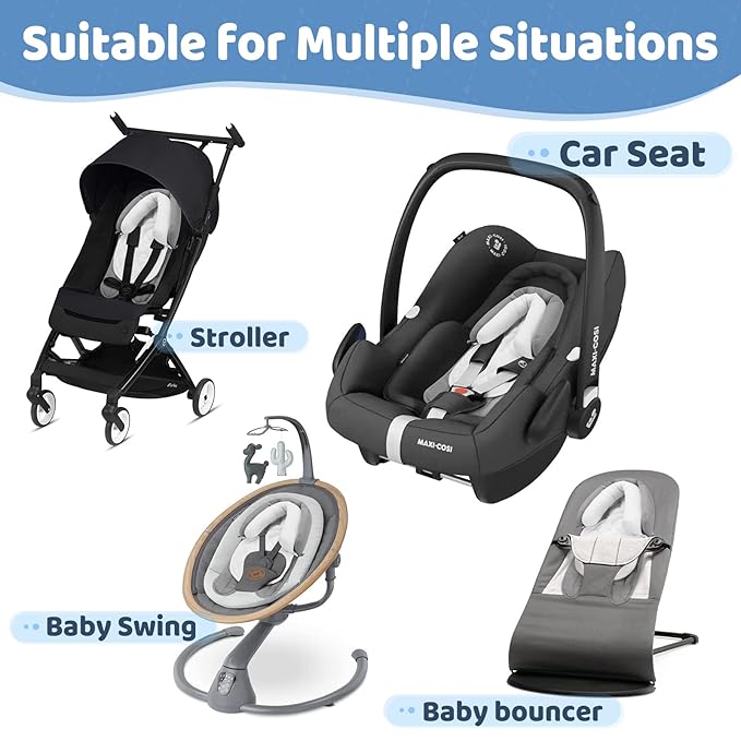 Pro Goleem Infant Car Seat Insert, Babybody Support for Toddler, Soft Minky Preemie Car Seat Insert, 2-in-1 Reversible, Perfect for Carseats, Strollers, Swings, White and Grey-BubblyBeeBaby