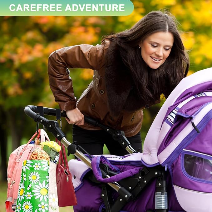 Stroller Hooks for Bags, 2 Pack Non-Slip Stroller Clips and Hooks, Adjustable Stroller Carabiner Clip, Baby Stroller Accessories, Hooks for Bike, Scooter, Wheelchair, Walker by Aguwontior-BubblyBeeBaby