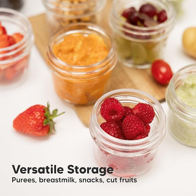 KeaBabies 12pk 4oz Glass Baby Food Containers with Lids - Leak-Proof, Microwavable Small Glass Jars, Baby Purees & Toddler Snack Storage Containers, BPA-Free, Dishwasher & Freezer Safe (Nord)-BubblyBeeBaby