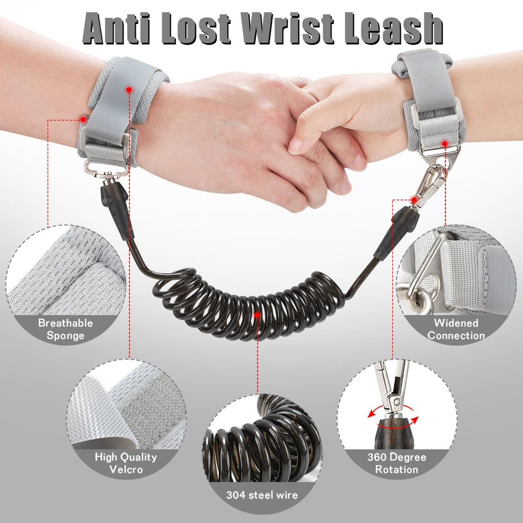 Toddlers Leash + Anti Lost Wrist Link Child Kids Safety Harness Kids Walking Wristband Assistant Strap Belt for Boys Pink Christmas Gift (Black 2)