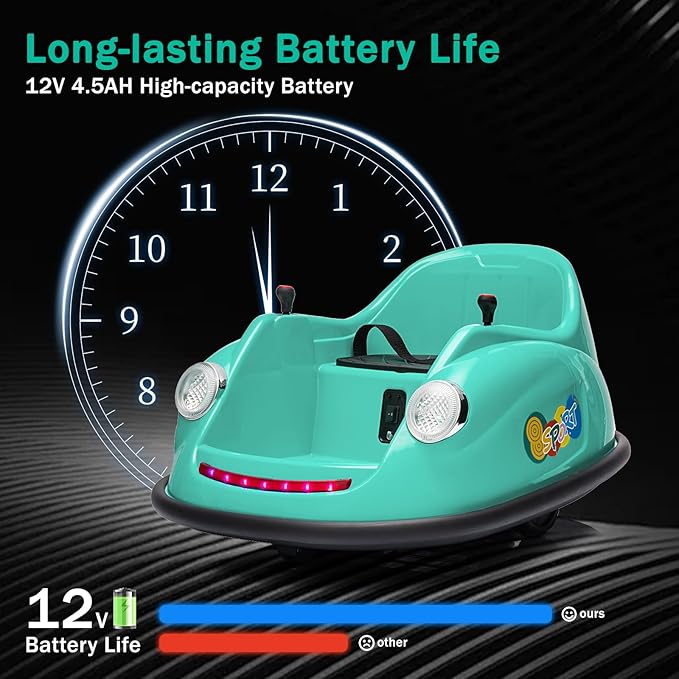 12V Bumper Car for Toddlers, Electric Toy Ride on Battery Car with Kids W/Parent Remote Control, 2-Speed, 360 Degree Spin, Music & LED Lights for Kids, Green-BubblyBeeBaby