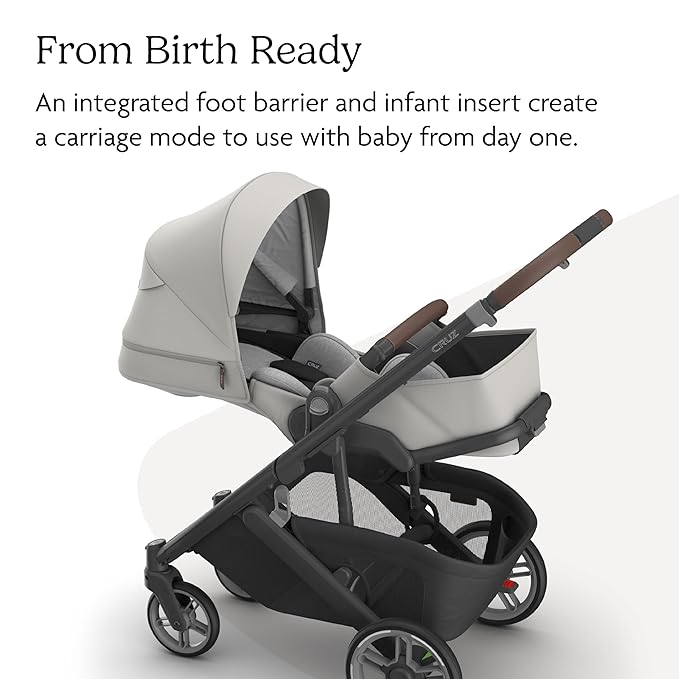 UPPAbaby Cruz V3 Stroller - from Birth + Car Seat Compatible - Full-Size, Reversible Seat - Infant Insert, Bug and Rain Shields Included - Savannah (Pearl Gray Jacquard/Carbon Frame/Chestnut Leather)-BubblyBeeBaby