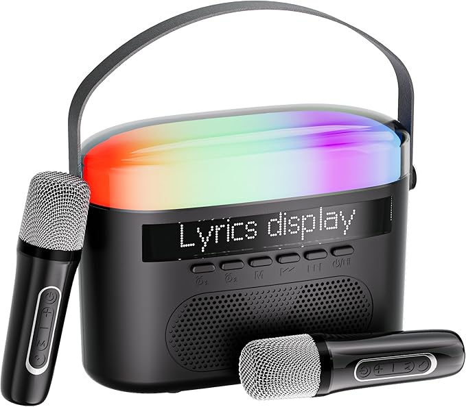 Karaoke Machine,Karaoke Machine with Lyrics Display,Portable Bluetooth 5.3 Karaoke Speaker with Upgraded Dual Speakers for Kids and Adults,with White Noise and Night Light Function (Black)-BubblyBeeBaby