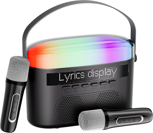 Karaoke Machine,Karaoke Machine with Lyrics Display,Portable Bluetooth 5.3 Karaoke Speaker with Upgraded Dual Speakers for Kids and Adults,with White Noise and Night Light Function (Black)-BubblyBeeBaby