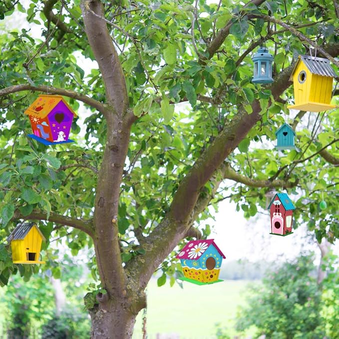 hapray 2 Pack Bird House Kit, DIY Birdhouse Kits, Wooden Crafts Arts for Children to Build and Paint (Includes Paints & Brushes) for Kids Girls Boys Toddlers Gifts Christmas-BubblyBeeBaby