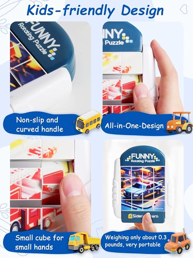 16-Piece Rotating Puzzles for Kids 4-6, Toddlers Puzzles 3-4, Road Trip, Airplane Activities Game, Travel Toys - Brain Teaser, Fine Motor Skills - Birthday Gifts Boys Girls - Special Vehicle-BubblyBeeBaby