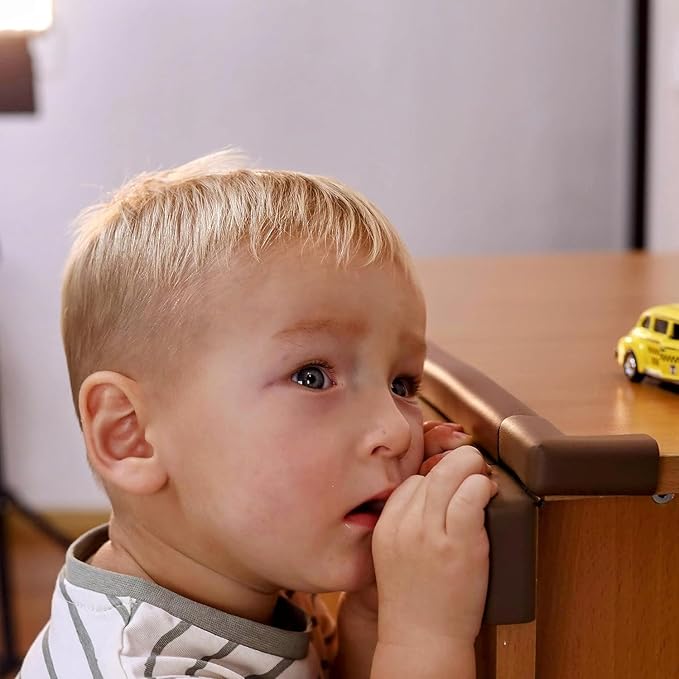 12-Pack Corner Protectors Baby Proof, Furniture Corner and Edge Safety Bumpers, Soft Rubber Foam Cushion Covers, 3M Taped Corner Guards, Baby Child Proofing Pads, Table Corner Protectors, Brown-BubblyBeeBaby