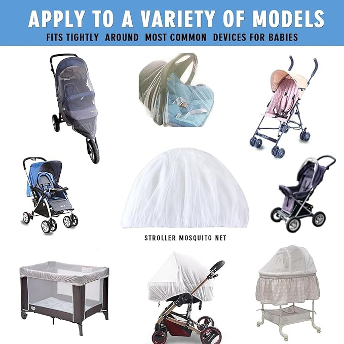 Mosquito Net for Stroller 2Pack - Protective Baby Stroller Mosquito Net - Perfect Bug Netting for Strollers, Bassinets, Cradles, Playards, Pack N Plays and Portable Mini Crib (White)-BubblyBeeBaby