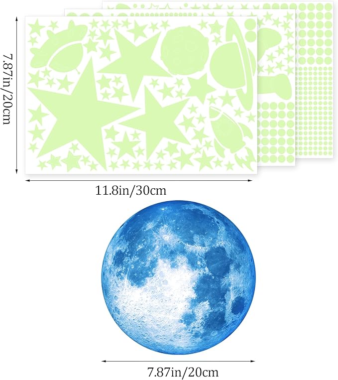 1017Pcs Glow in The Dark Stars for Ceiling Glow in The Dark Moon and Space Wall Decals Luminous Astronaut Universe Planet Galaxy Wall Stickers for Kids Boys Girls Bedroom Green-BubblyBeeBaby