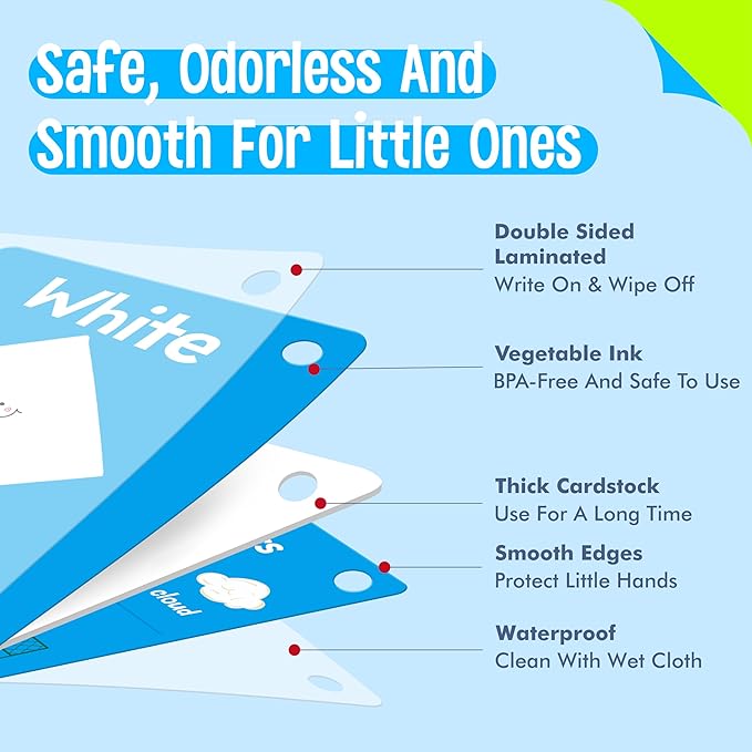 110 PCS Early Learning Flashcards, Double Sided Cards- Alphabet, Numbers, Foods, Animals, Shapes, Colors, Home Object with 4 Reclosable Rings, Learning Tool for Pre-K Kindergarten Toddlers-BubblyBeeBaby