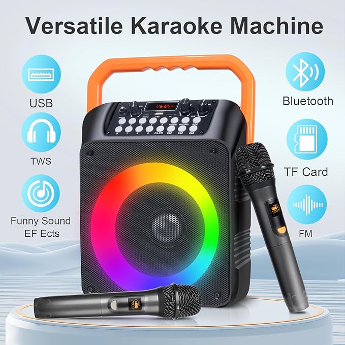 Karaoke Machine,Karaoke Machine for Adults with 2 Wireless Microphones/6.5IN Speaker/PA System with Remote Control/LED Light/Remote Control,Portable Bluetooth Karaoke Speaker Supports TWS/REC/AUX/USB-BubblyBeeBaby