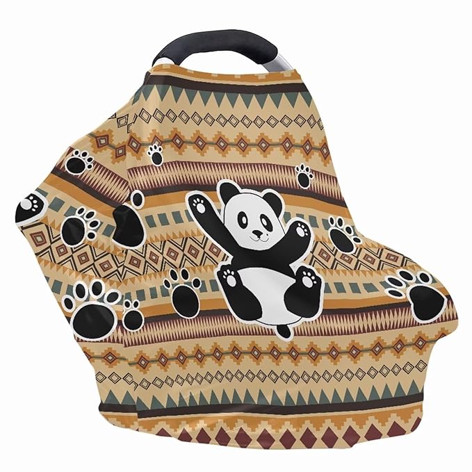 Binienty Breathable Car Seat Covers for Babies Newborns,Aztec Nation Panda Pattern Nursing Cover Breastfeeding Scarf Breathable Stroller Cover for Sun-BubblyBeeBaby