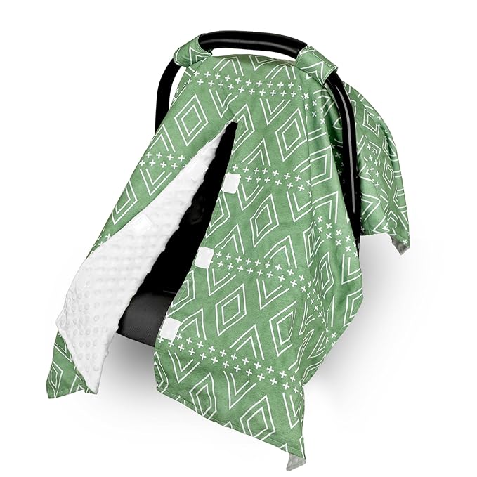 TANOFAR Baby Carseat Canopy, Peekaboo Opening Car Seat Canopy for Babies, Soft and Breathable Infant Carrier Canopy, Multi-use Baby Carrier, Stroller, Nursing Cover, Minky Blanket, Green-BubblyBeeBaby