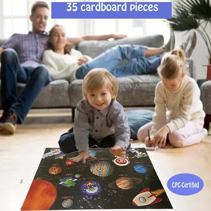 Jumbo Floor Puzzle for Kids, Large Jigsaw Puzzles 35 Piece for Kids Ages 3-5,Preschool Learning & Education Toys, Gifts for 4-8 Year Old Boys and Girls (Solar System Planet)-BubblyBeeBaby