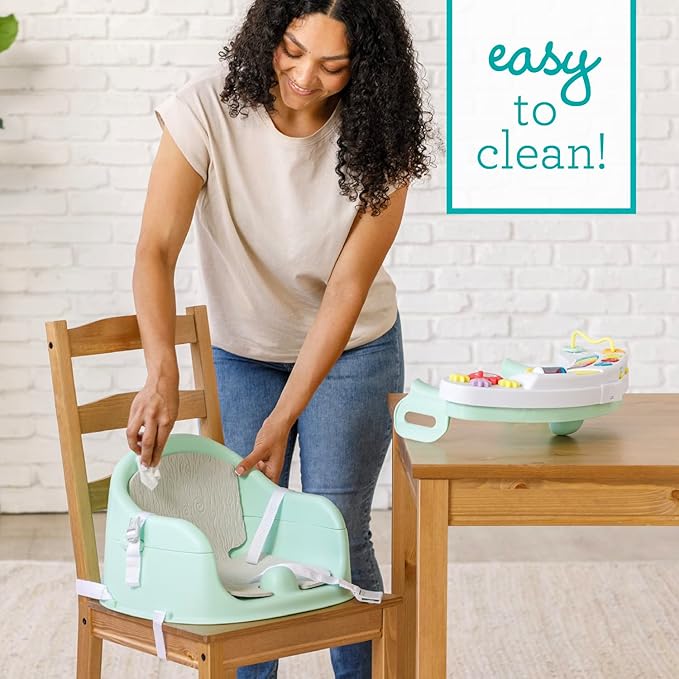 Infantino Music & Lights 3-in-1 Discovery Seat and Booster - Convertible Booster, Infant Activity Seat and Feeding Seat with Electronic Piano for Sensory Exploration, for Babies and Toddlers, Mint-BubblyBeeBaby