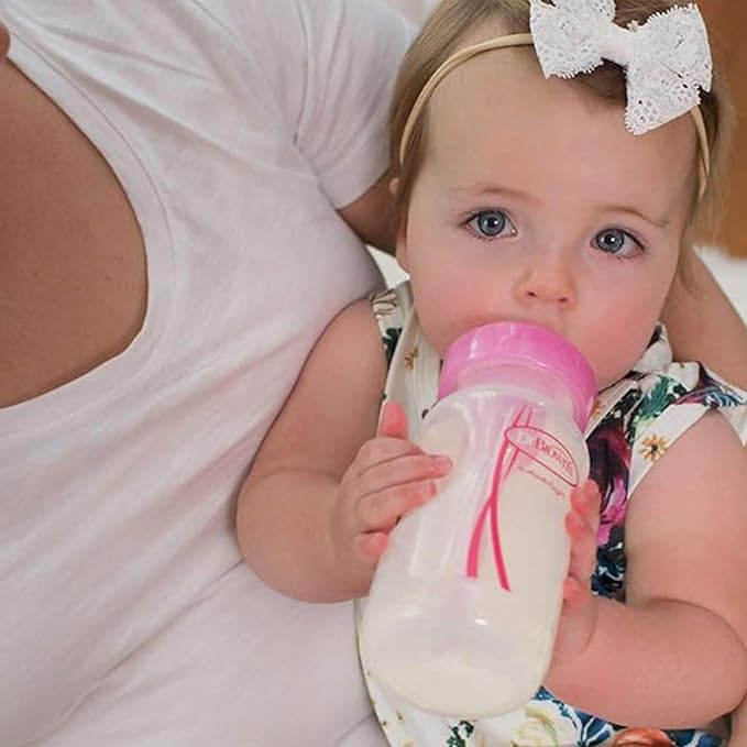 Dr. Brown's Natural Flow Anti-Colic Options+ Wide-Neck Baby Bottles 5 oz/150 mL,with Level 1 Slow Flow Nipple, Pink 4 Pack, 0m+-BubblyBeeBaby