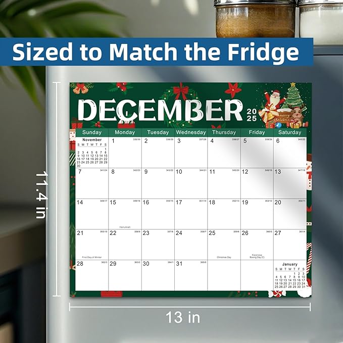 2025-2026 Magnetic Fridge Calendar 18 Monthly Magnetic Calendar for Refrigerator 2025-2026 Wall Calendar Planner Runs from July 2025 Until December 2026 Easy Organizing Markers Tearable (Festive)-BubblyBeeBaby