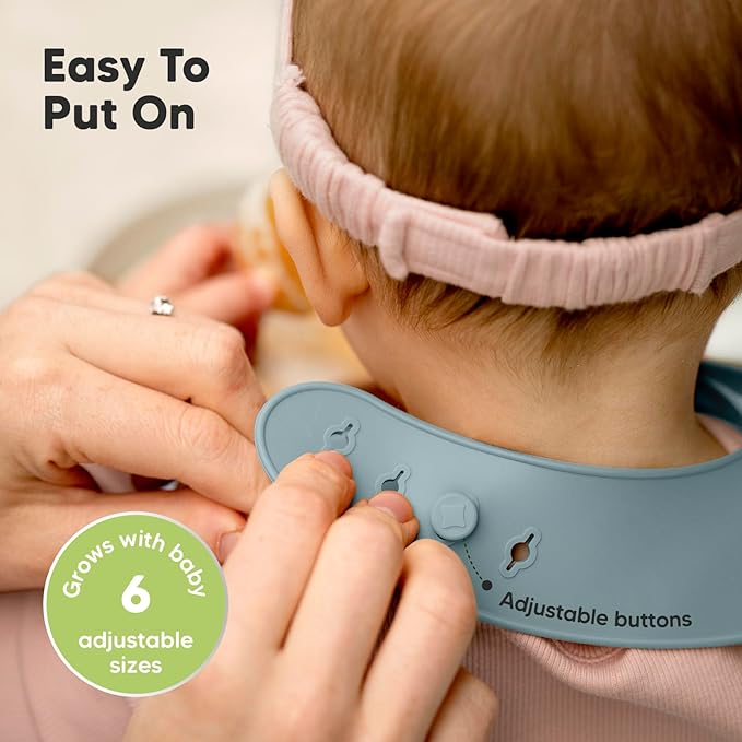 KeaBabies 2-Pack Silicone Baby Bibs for Eating - Sturdy Food-Grade Silicone Bibs for Babies Girl, Boy, Large Food Catcher, Clean & Put On Easily, Waterproof Toddler Feeding Essentials (Alps)-BubblyBeeBaby