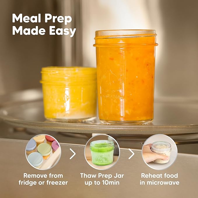 KeaBabies 4pk 8oz Glass Baby Food Containers with Lids - Leak-Proof, Microwavable Small Glass Jars, Baby Purees & Toddler Snack Storage Containers, BPA-Free, Dishwasher & Freezer Safe (Slate)-BubblyBeeBaby