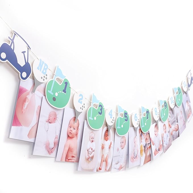 Hole In One First Birthday - Golf 1st Birthday Decorations,Golf 12 Month Photo Banner,Golf 1st Year Photo Banner One High Chair Banner-BubblyBeeBaby