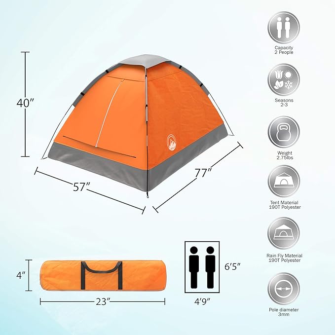 2-Person Dome Tent – Easy Set Up Shelter with Rain Fly and Carrying Bag for Camping-BubblyBeeBaby