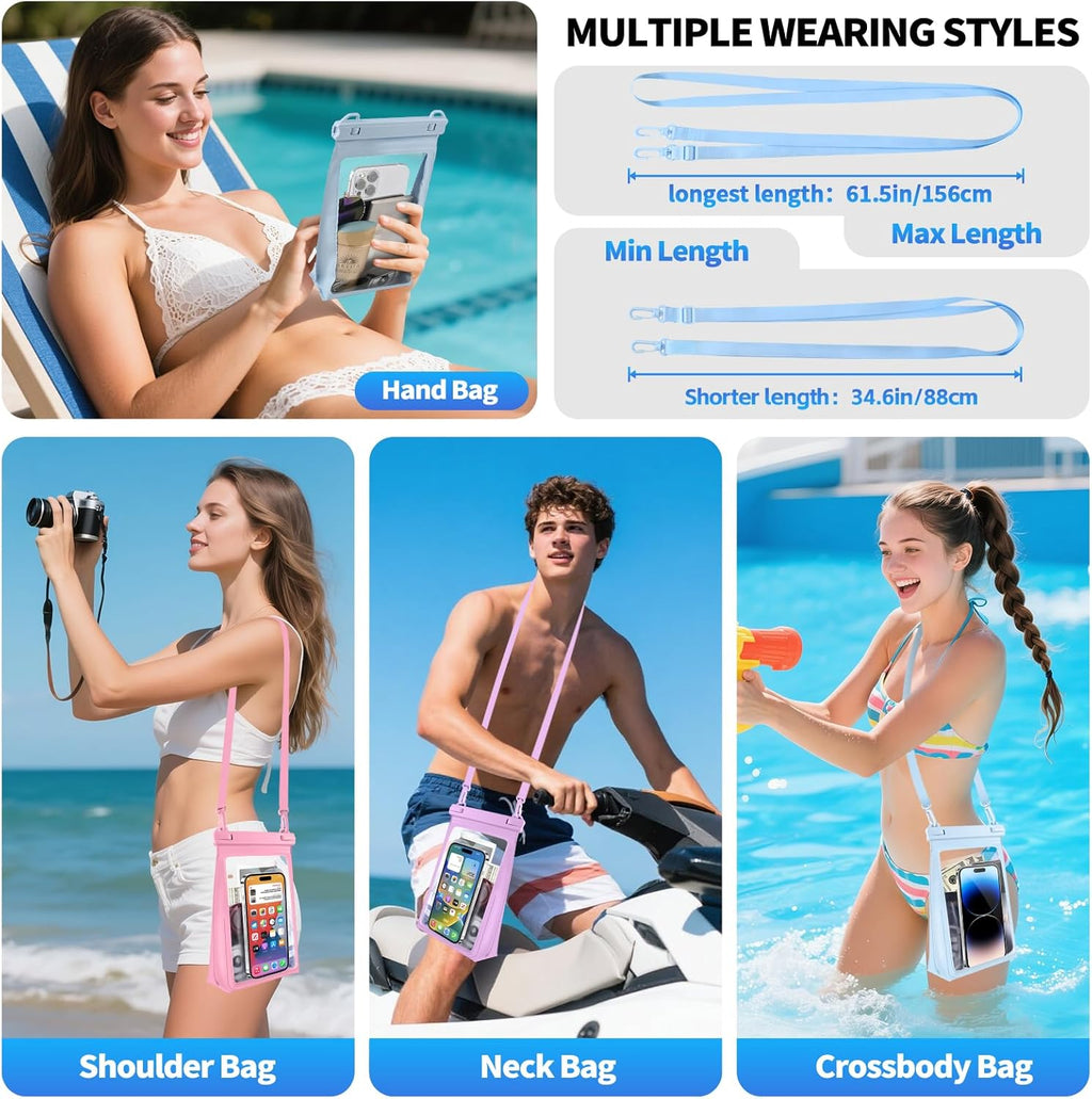 Large Waterproof Phone Pouch Floating, Waterproof Phone Case for iPhone 15 14 Pro Max 13 12 Plus 11 XS XR X Samsung up to 8.5'', IPX8 Water Proof Cell Phone Dry Bag for Beach Swimming Kayaking, Blue