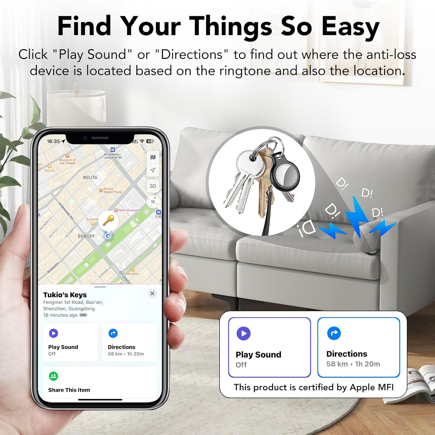 2025 New [Apple MFi Certified] (iOS Only) Air Tracker Tags-6 Pack, Bluetooth Tracker for Apple Find My, Replaceable Battery, Key Finder and Item Locator Smart Tag for Keys, Bags, Luggage, Pets, Black
