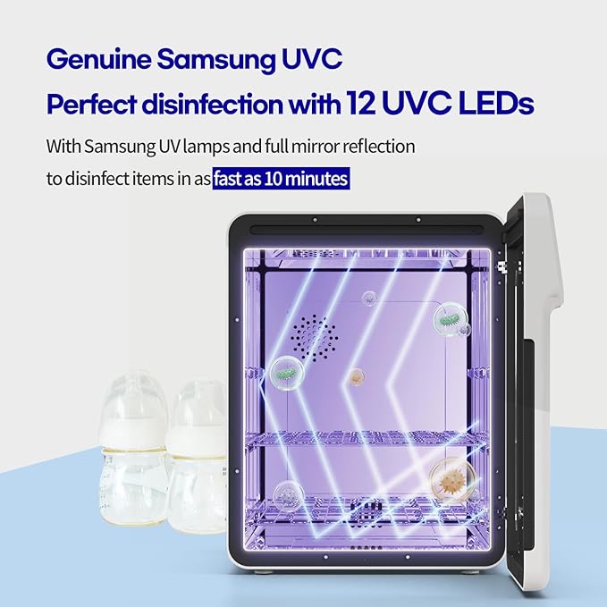 HubiBaby 4-in-1 UVC Cleaner and Dryer for Baby Bottles XL Large Inner Capacity Multifunctional Smart Control with Bluetooth APP-BubblyBeeBaby