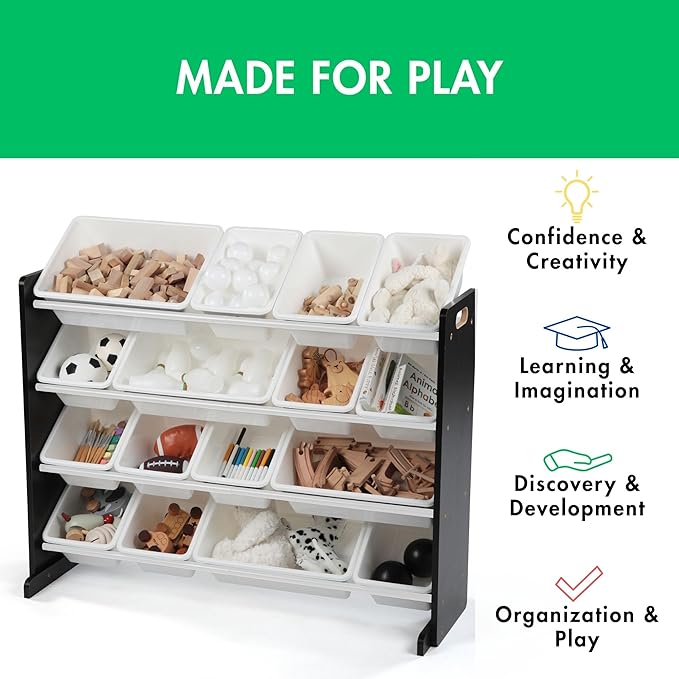 Humble Crew Supersized Toy Storage Organizer with 16 Removable Bins, Espresso/White – Large Toy Storage for Toddlers Ideal for Kids' Rooms, Playrooms, and Nurseries - Modern Toy Bins for Kids-BubblyBeeBaby