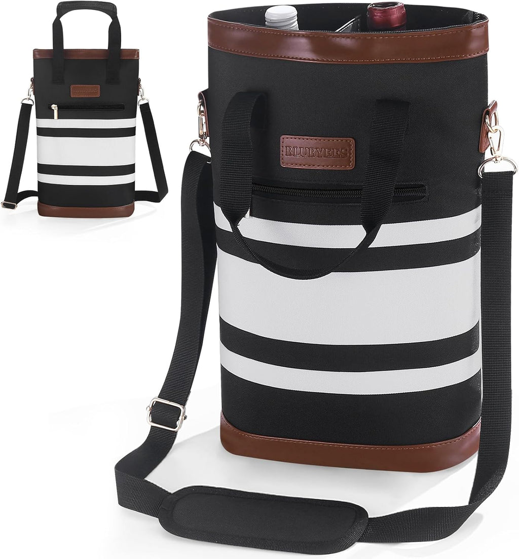 2-Bottle Insulated Wine Carrier Tote - Leakproof Padded 900D Oxford Cooler Bag for Travel, Picnics, Beach & Parties
