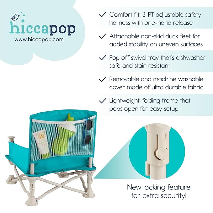 Hiccapop OmniBoost Travel Booster Seat with Tray for Baby | Folding Portable Baby Booster Seat for Dining Table, Camping, Beach, Grandma’s | Tip-Free Design Straps to Kitchen Chairs - Booster Chair-BubblyBeeBaby