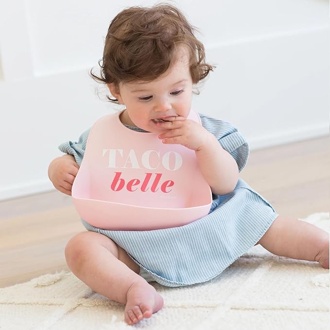 Baby Bib for Eating by Bella Tunno, Waterproof Silicone Bib with Large Food Catcher, Adjustable Fit for Babies 4-12 months & Toddlers 1-3 Years, Boys & Girls, Taco Belle-BubblyBeeBaby