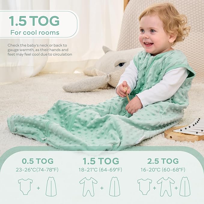 JELLYMONI Fleece Baby Sleep Sack 0-6 Months, 1.5 Tog Warm Winter Baby Wearable Blanket with Plush Dots and 2-Way Zipper, Cotton Toddler Sleep Sack-BubblyBeeBaby