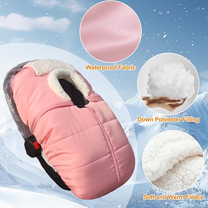 Fairy Baby Winter Car Seat Cover for Babies Carseat– Waterproof, Warm Car Seat Cover Baby – Universal Winter Cover for Back Seat, Infant Car Seat & Baby Carseat（Pink）-BubblyBeeBaby