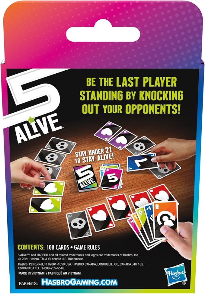 Hasbro Gaming 5 Alive Card Game, Fast-Paced Game for Kids and Families, Easy to Learn, 2 to 6 Players, Fun Summer Activities, Vacation Travel Essentials, Ages 8+-BubblyBeeBaby